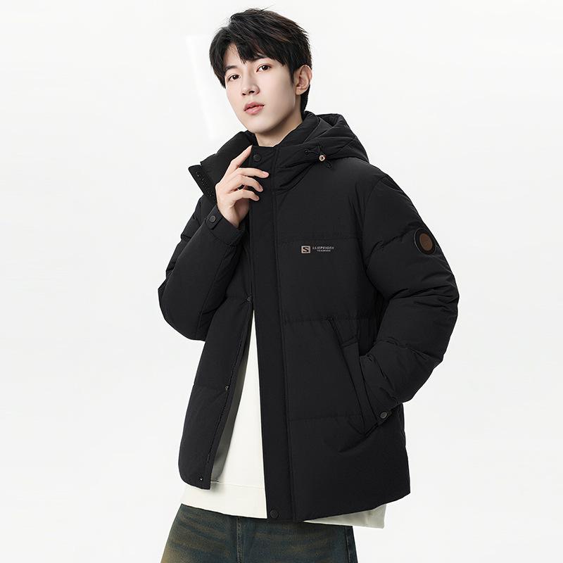 

Men s Trendy 90% Down Hooded Winter Jacket - Thick, Warm, Simple White Duck Down Outerwear XL чорний