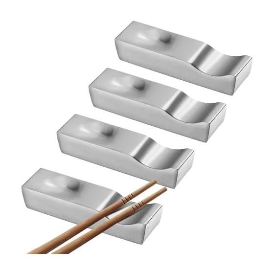 uxcell 4Pcs 304 Stainless Steel Chopstick Rests, Multifunctional Cutlery Stand, Knife Rest for Kitchen Counter, Chopsticks, Spoons, Forks, Knives,
