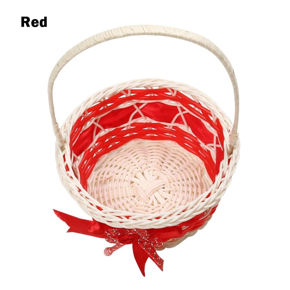 

Fashion Beautiful Hand Made Flower Storage Basket Hand-Woven Round Shape Wicker Flower Basket Shopping Storage Hamper Basket червоний