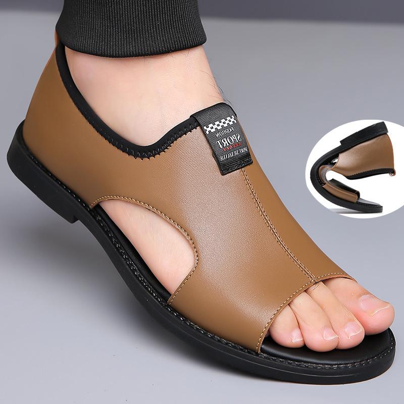 

Summer new men s open-toed breathable leather sandals men s Roman sandals wear casual beach shoes men 44 коричневий