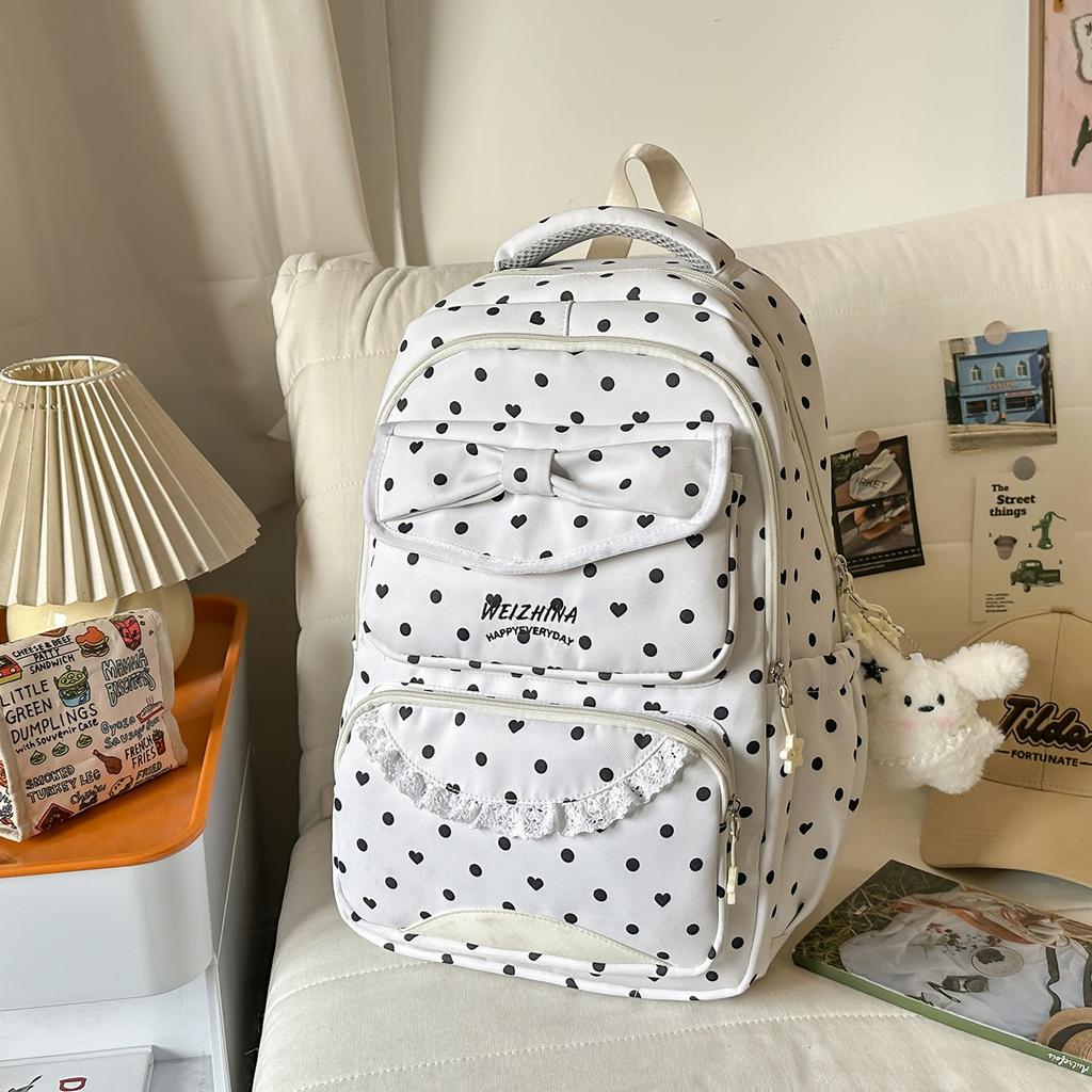 Schoolbag spring new cute schoolbag high value junior high school girls girl heart polka dot bow versatile backpack