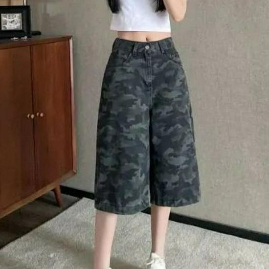 American Camouflage Plus Size Seven-Point Women's Summer Jeans