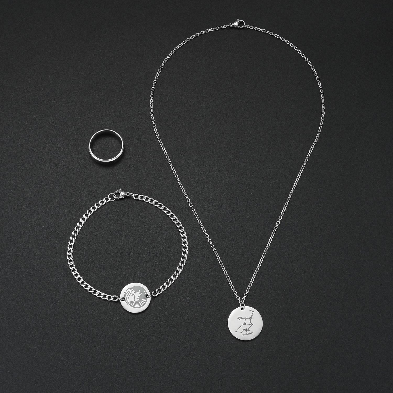 

Набір з нержавіючої сталі 12 сузір їв для чоловіків - Кулон Намисто Браслет Каблучка - Унікальний Подарунок на День Народження для Нього 9&60cm