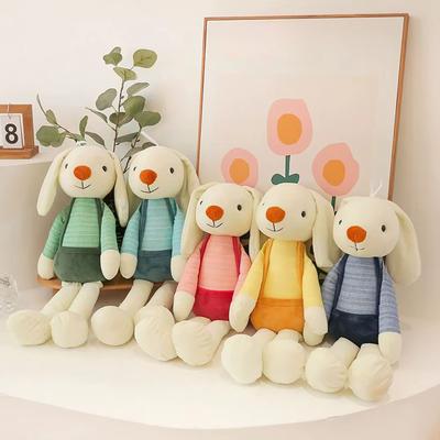 40CM Bonito Longas Orelhas Pequeno Branco Coelho Pelúcia Brinquedo Suspensórios Listras Multi-Colorido Parede Pendurado Coelho Boneca Festival Presente Aniversário