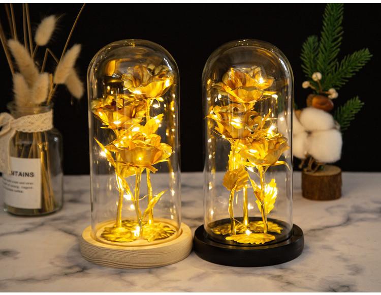 Three Gold Leaf Flower Glass Cover Ornament, Creative Lover's Mother's Day Gift Eternal Rose Ornament