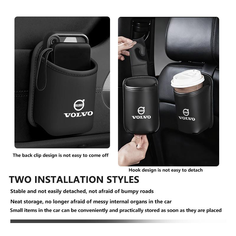 fqshd6 Leather Car Seat Cup Holder Hang Drink Storage Box Accessorie For Volvo V60 V90 S60 S80 S90 C30 XC40 XC60 XC70 XC90 V40