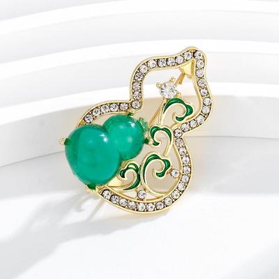Double Fortune Gourd Brooch: Elegant Women's Creative National Tide Pin, Perfect for Coats and Suits.