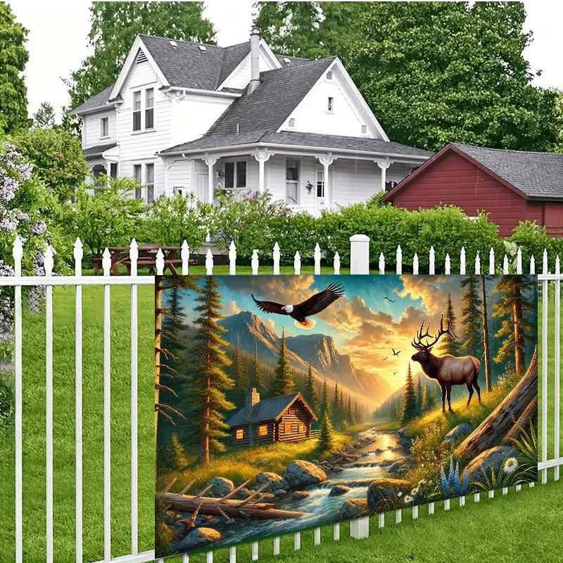 1 piece Natural Forest Deer Stream polyester photo backdrop party banner flag birthday supplies.PMJ