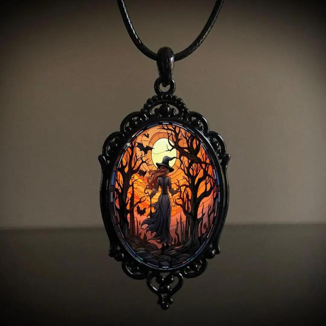 Gothic Women Men Accessories Gift Crow Cross Miko Halloween Pendant Necklace