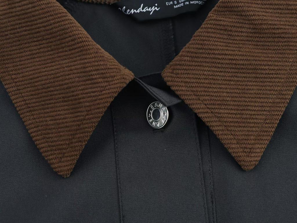 2024 Winter Women's European & American Style Corduroy Collar Waxed Leather Jacket