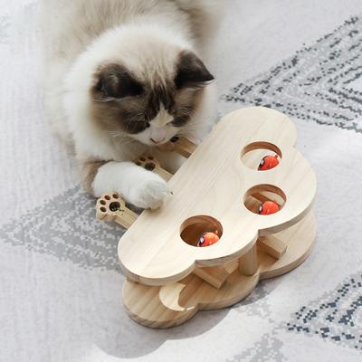 Whack-A-Mole Cat Toy Wooden Interactive Cloud Shaped Cat Toy Whack A Mole Game Scratcher Cat Toy for Indoor Use