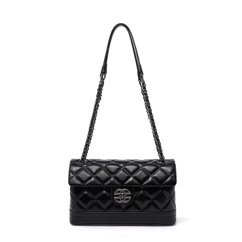 Genuine Leather Small Square Bag Top Layer Cowhide Versatile Chain Women s Bag Fashion Diamond Pattern Single Shoulder Crossbody Bag