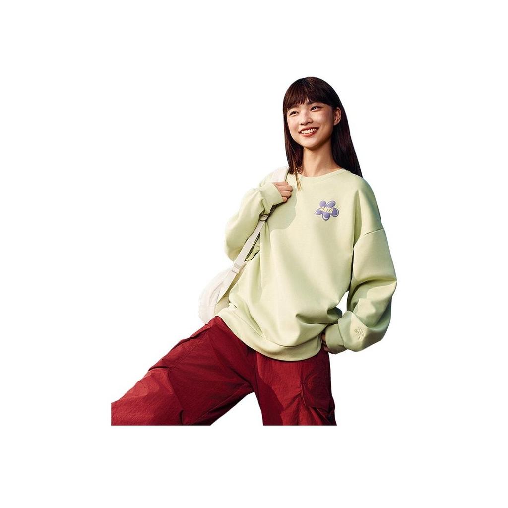 Anta Life Series Comfortable Casual Simple Loose Solid Color Round Neck Pullover Sweatshirt Women Sweatshirt Pistachio-Green 962518717N-3