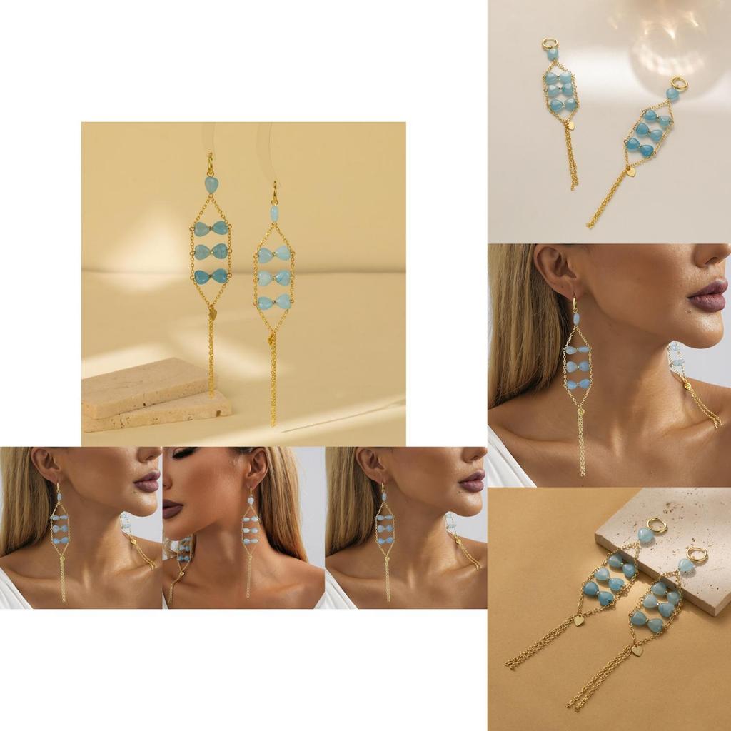 Trendy Heart-shaped Natural Stone Dangle Earrings For Women Fashion