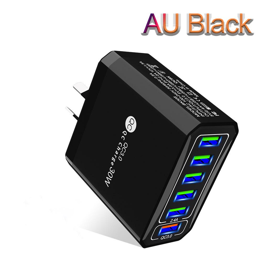 30W 6-Port QC3.0 Fast Charger with EU, US, UK, Korean Plugs