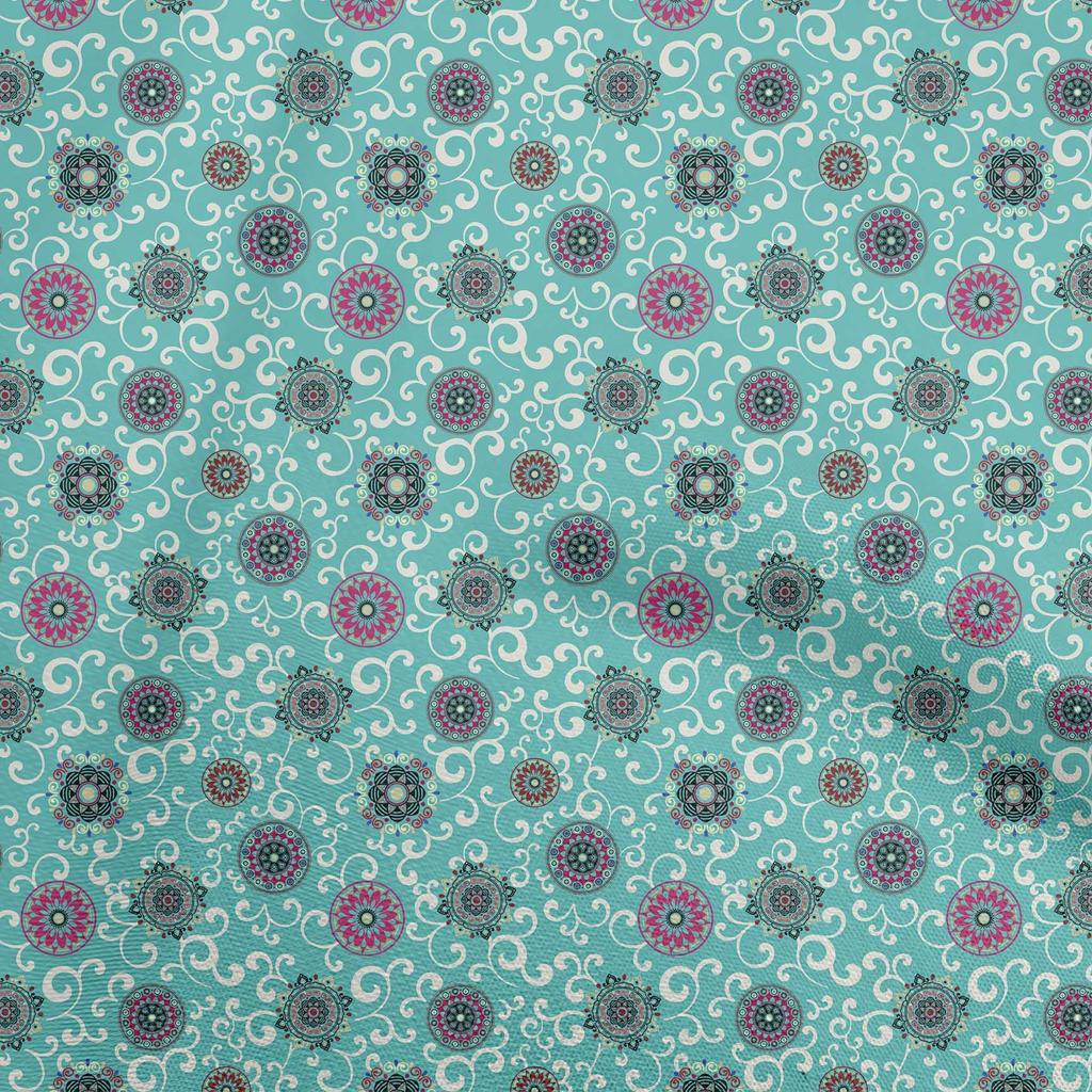 oneOone Cotton Flex Blue Fabric Asian Suzani  Fabric For Sewing Printed Craft Fabric By The Yard 40 Inch