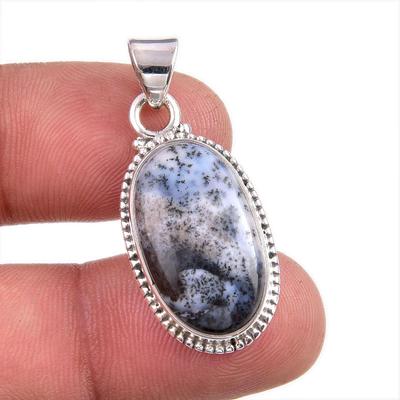 Natural Dendrite Opal Gemstone 925 Solid Sterling Silver Gift Pendant 1.5" F6I63