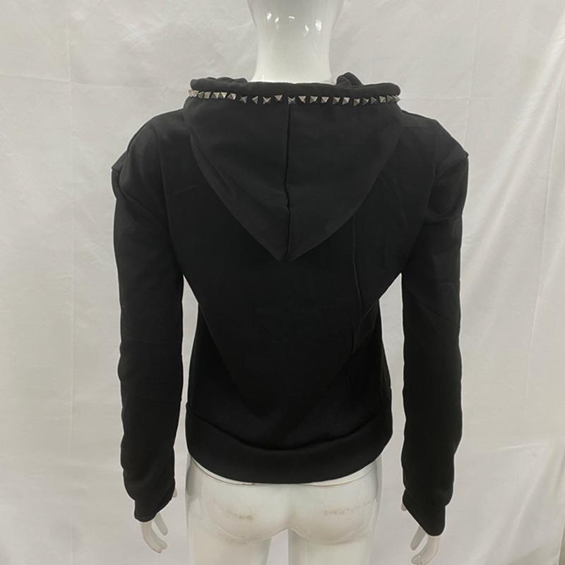 European and American Y2K Fashion Trend Drawstring Style Rhinestone Solid Color Street Hoodie