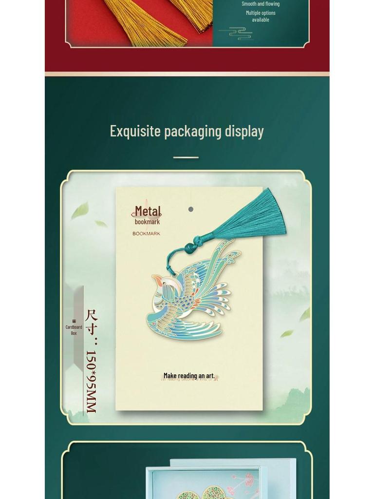 Elegant Chinese Style Metal Bookmark with Tassel and Engraving - Perfect as a High-End Gift