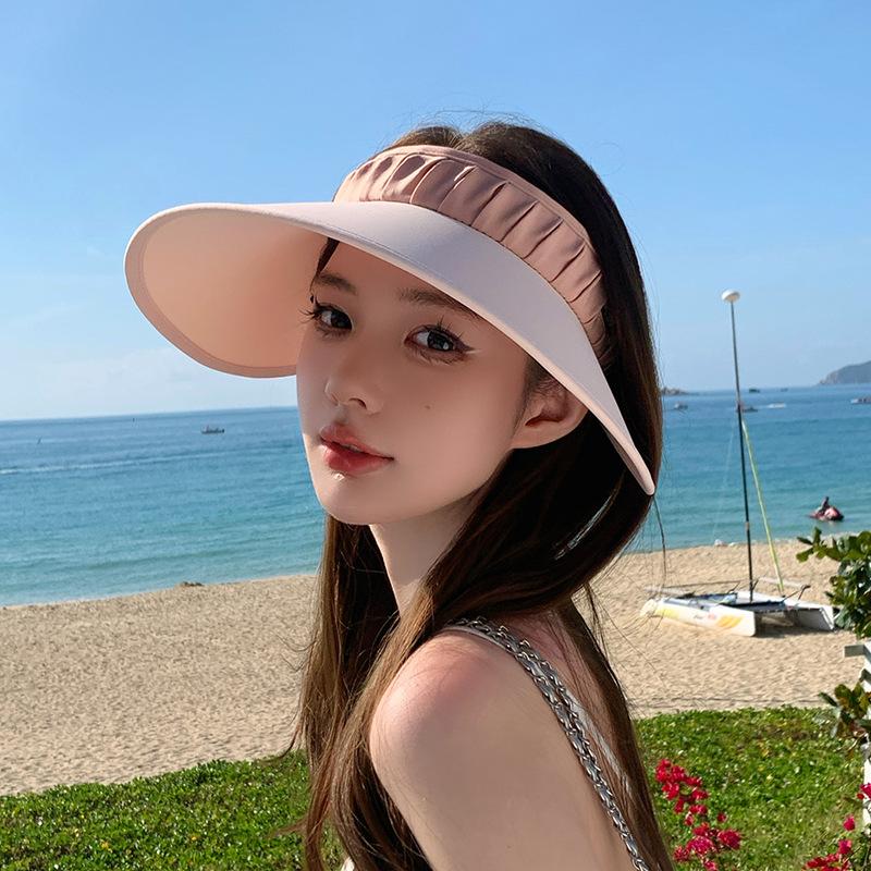 8523 hat women's fashion pleated empty top hat summer outdoor play visor hat big brim sun hat
