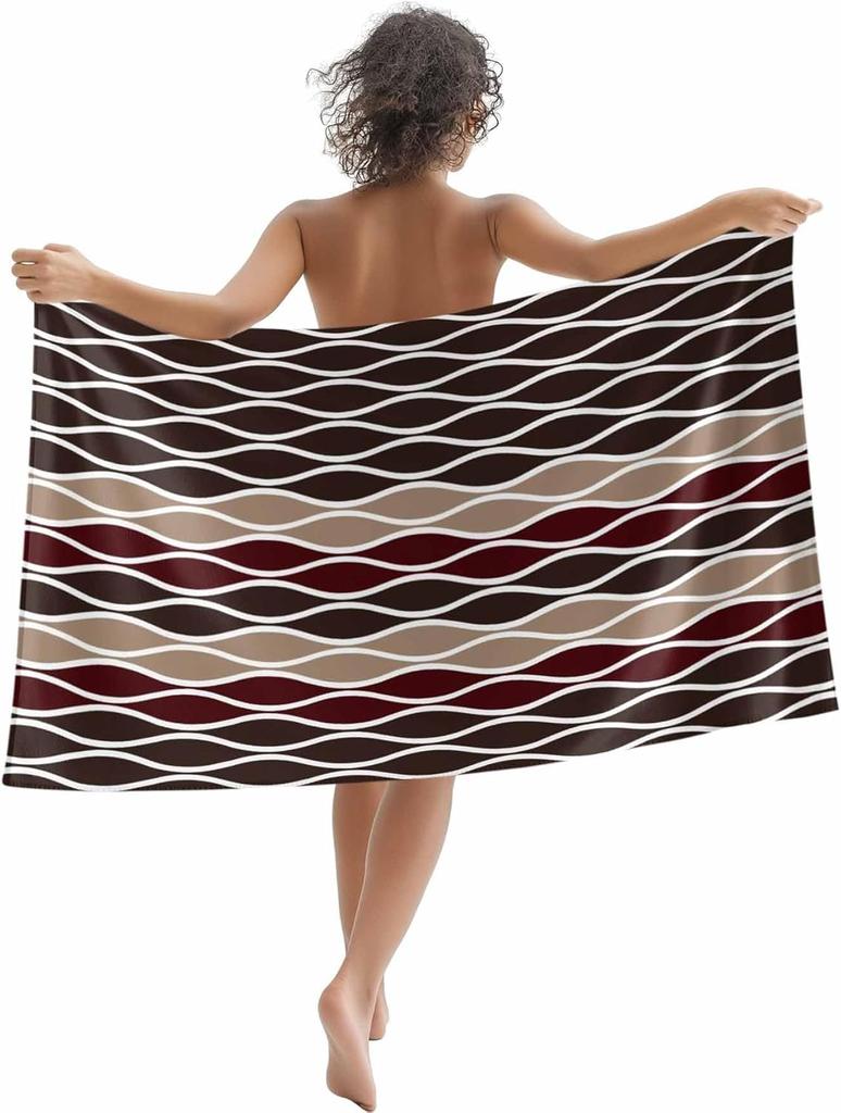 Beach Towel Moroccan Ombre Grey Bath Pool Towels Abstract Wave Lines Absorbent Beach Towel Soft Large Quick Dry Lightweight