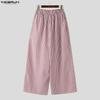INCERUN Men Elastic Waist Casual Loose Striped Wide Leg Trousers Long Palazzo Pants