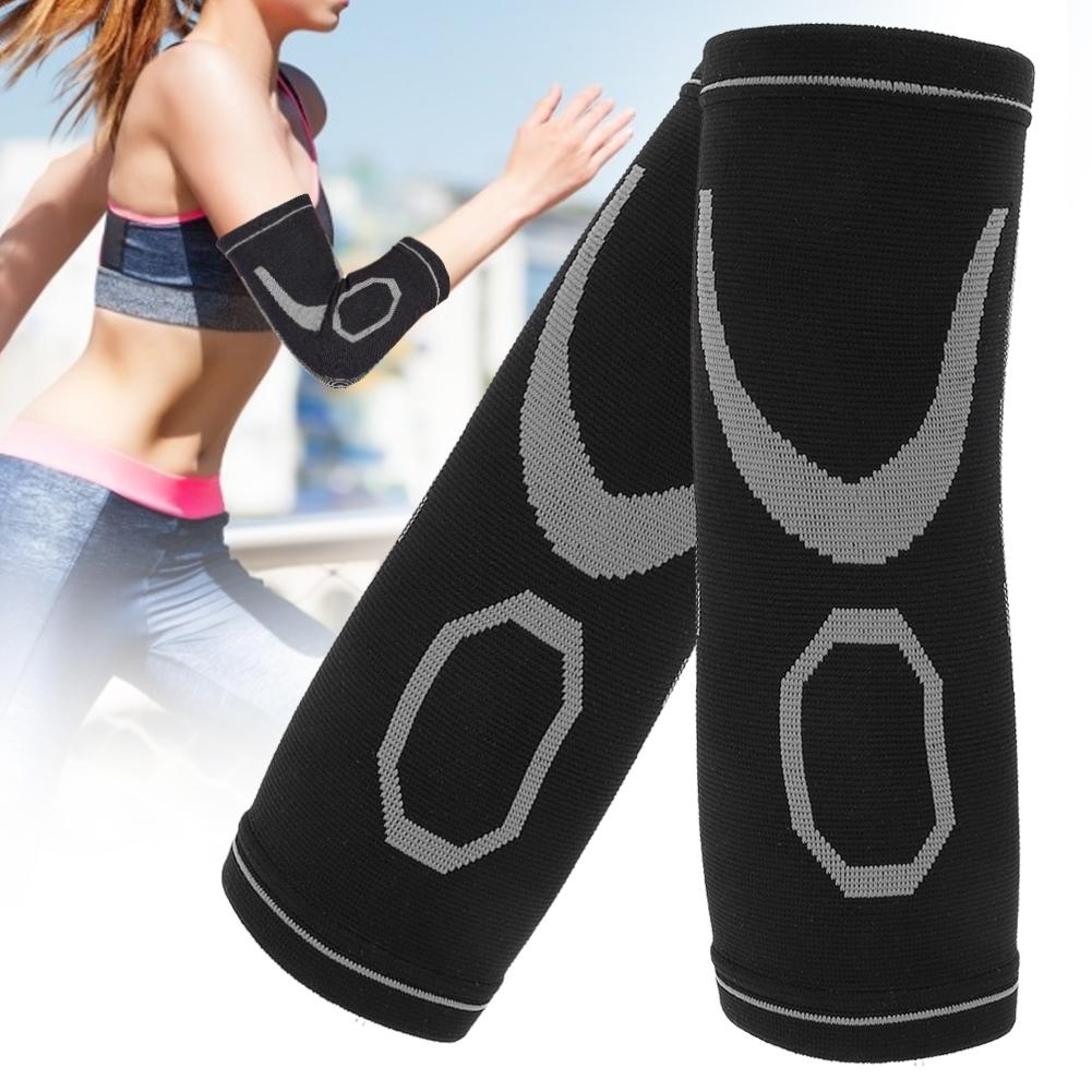 Outdoor Sport Ellbogenstütze Armschutz Rutschfest Warmhalten Kompression zum Laufen Alle Jahreszeiten(SchwarzGrau )