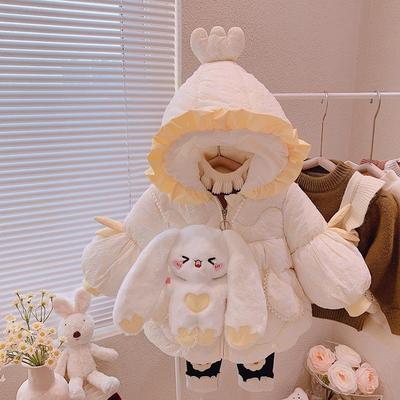 M185 Girls Cartoon Hooded Thick Cotton Jacket - Stylish Velvet-Lined Coat for Baby Girls