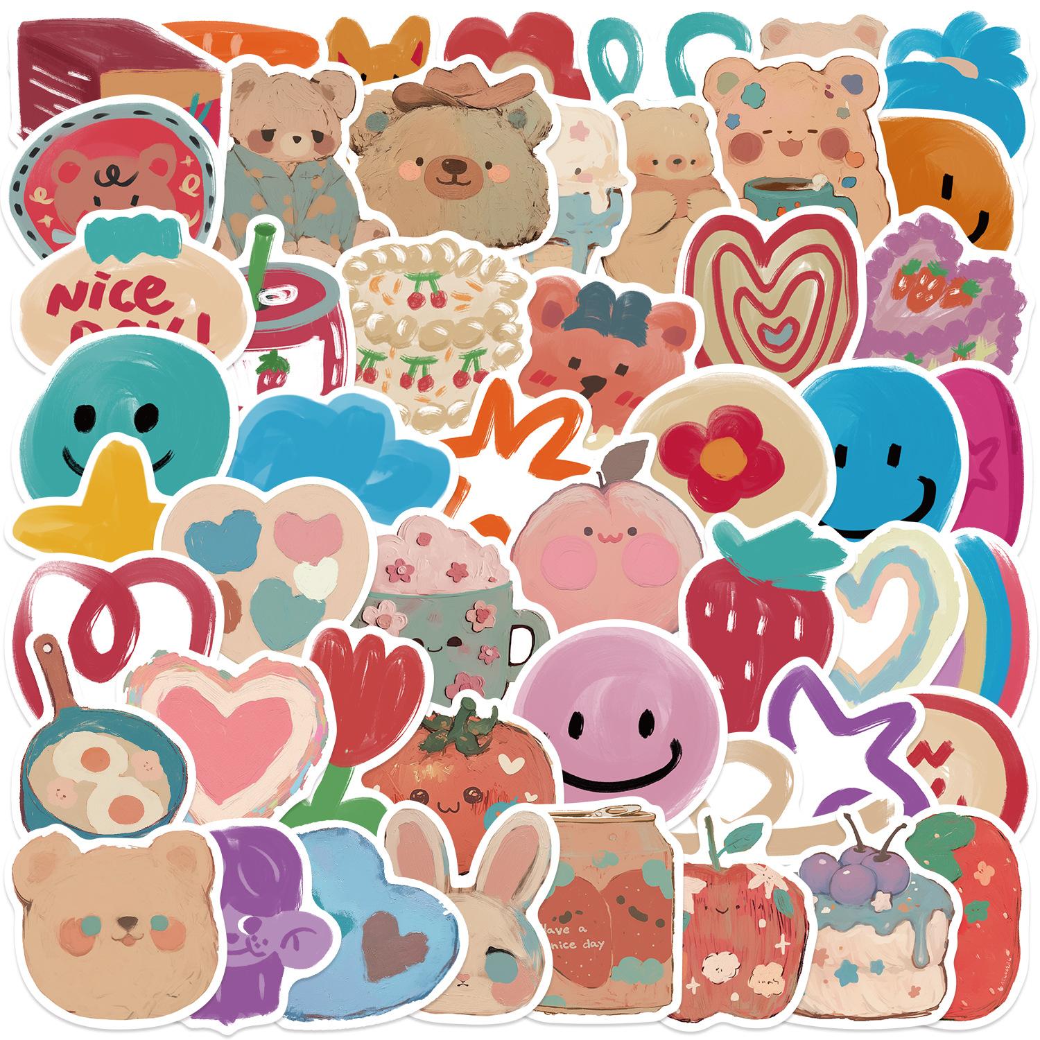Writing A Notebook Unisex Kids 50 Cartoon Oil Painting Bear Graffiti Stickers Decorate Ipad Suitcase Notebook Diy Waterproof