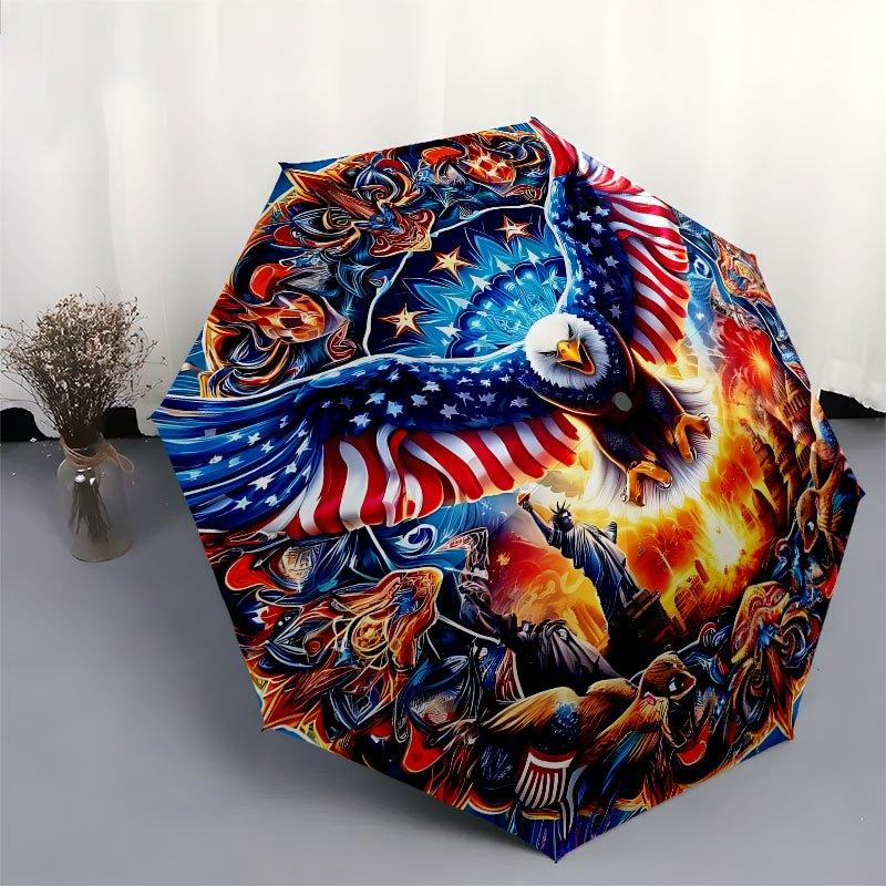 American Pride Eagle Flag Ornament Decorative Circle Wall ArtUmbrella with Cute Design,Portable 3-Fold Compact Umbrella for Men&Women,Valent