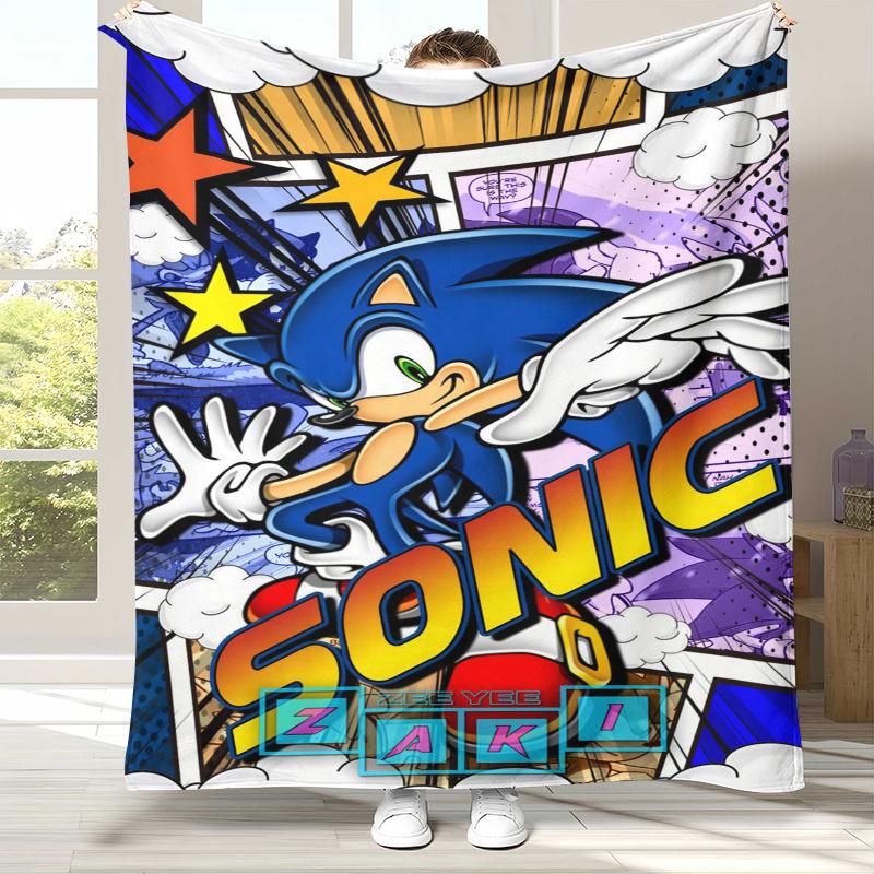 Retro S-Sonic Cartoon Game Flannel Blanket,Ultra Soft Warm Plush Throw for Home Bedroom Bed Sofa Cover Camping Picnic Gift