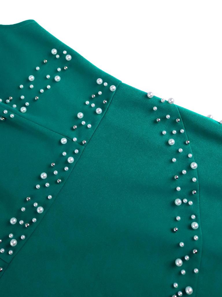 Vestido de Fiesta Elegante con Abertura, Perlas y Fruncidos para Mujer Tallas Grandes