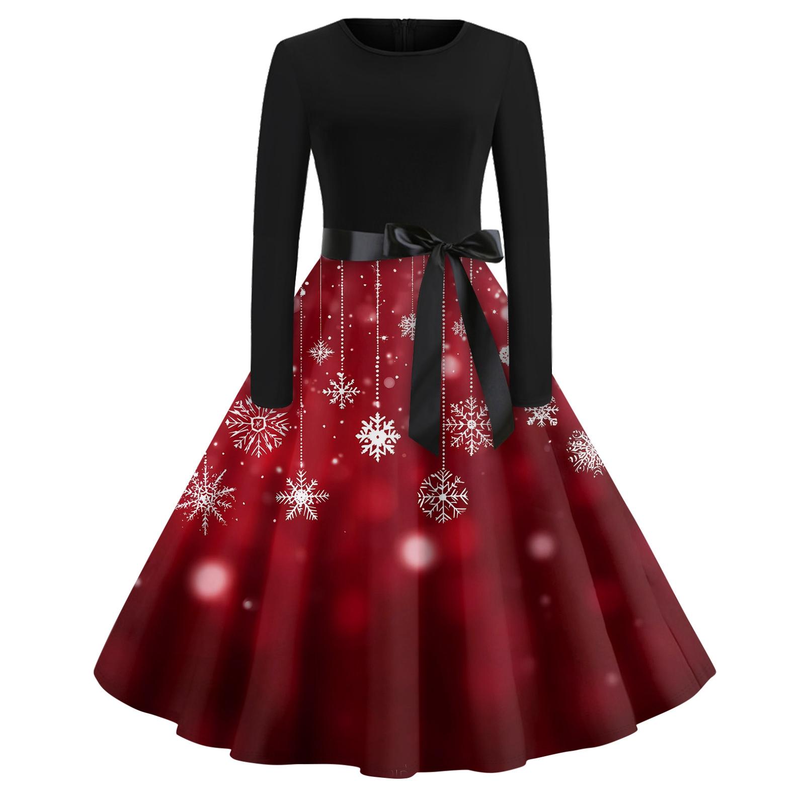 

Платье-клеш с принтом на Хэллоуин для женщин с длинным рукавом, повседневные платья с круглым вырезом и ажурной отделкой XL