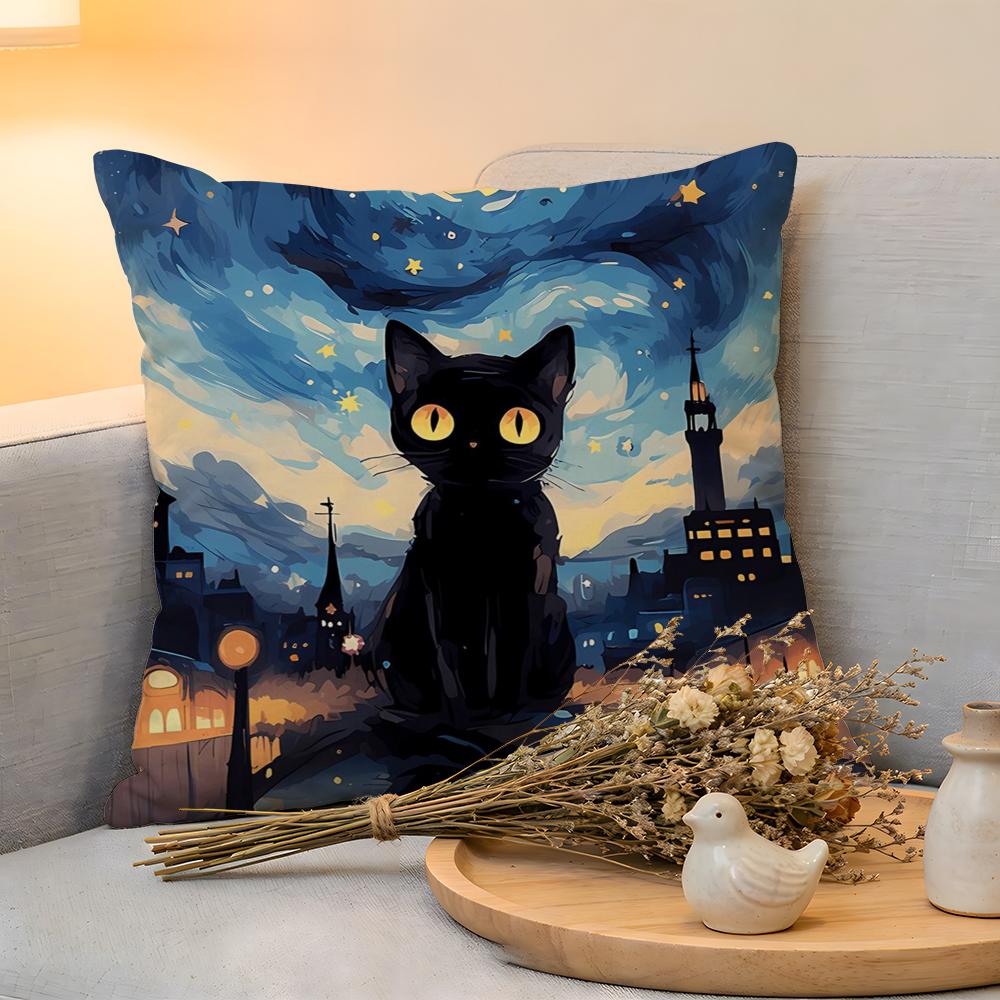 Cushion Cover  Linen  SkinFriendly Soft Decorative Case for Sofa Home Decor Anime Starry Sky Art cat Pillow cover