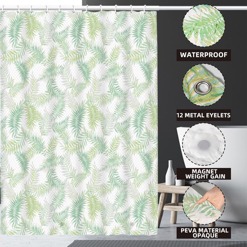 3D Printed PEVA Shower Curtain with Hooks – Thick, Waterproof, Mildew-Resistant Bathroom Partition