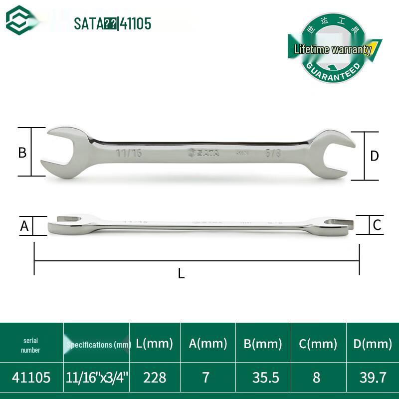 SATA 41105 Industrial Grade Full Polished Double Open-End Wrench