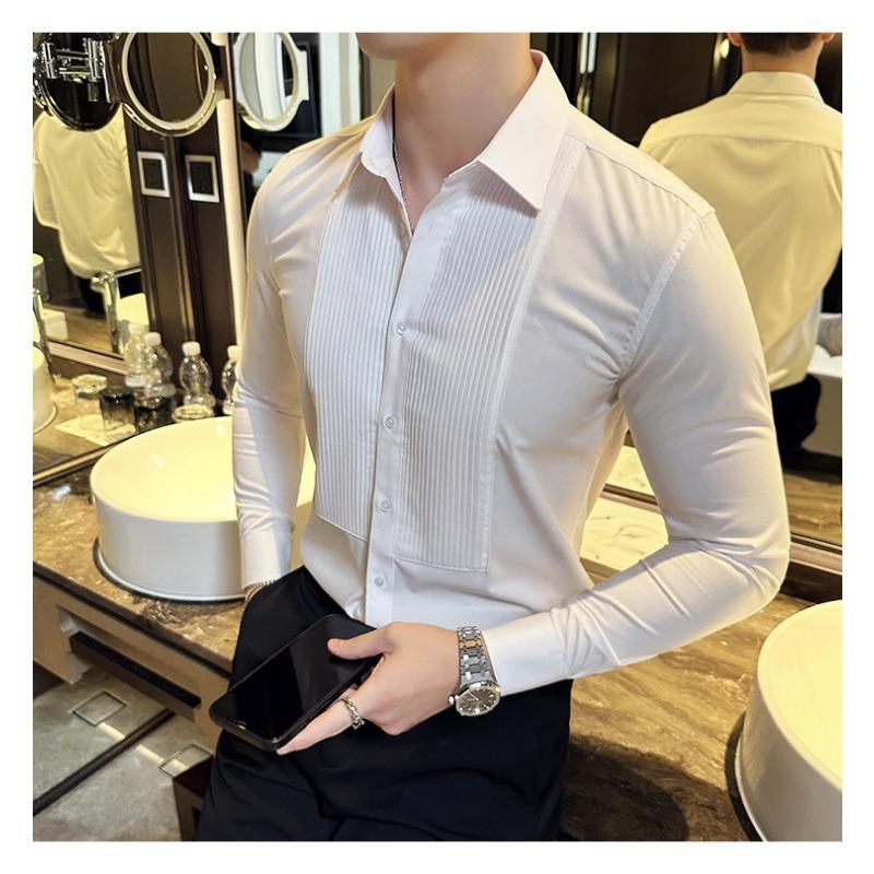 Heren Franse Textuur Slim Fit Lange Mouwen Formeel Smoking Dress Shirt