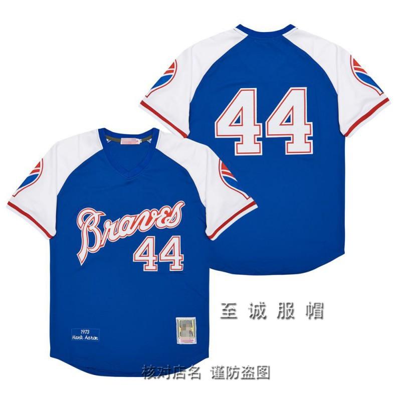 Mens Atlanta Braves Vintage Baseball Jersey 44 Hank Aaron Embroidered Retro MLB Fan Shirt Cotton Blend