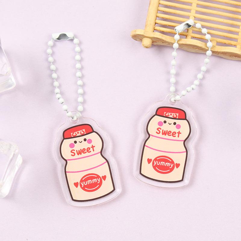 Korean Style Cartoon Drink Bottle Acrylic Keychain - Fun Pendant for Students