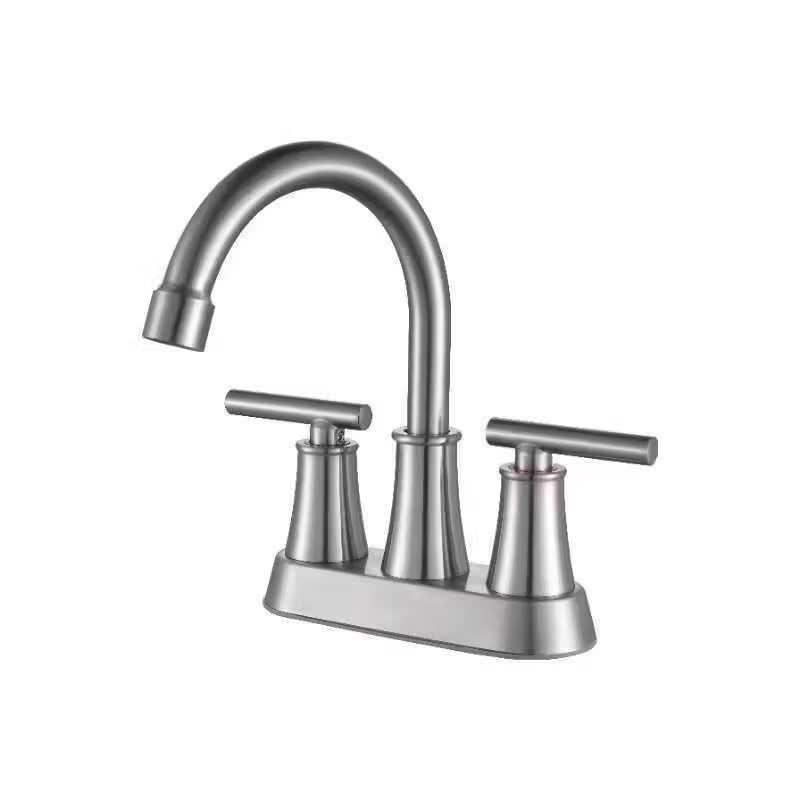 TLXT Brushed Stainless Steel Double Handle Basin Faucet