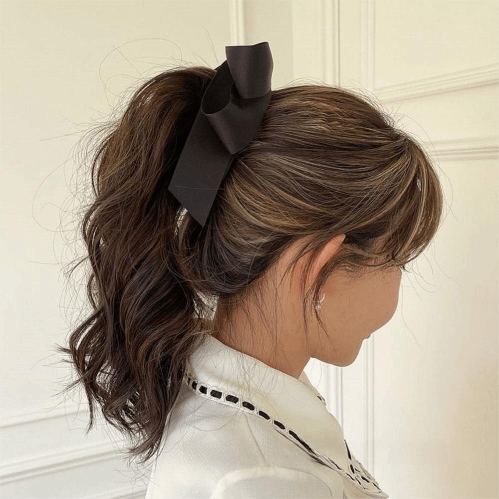 Elegant Hair Claw Solid Color Satin Bow Ribbon Banana Gripper Bowknot Design Hairpin Women Headwear Hair Accessories