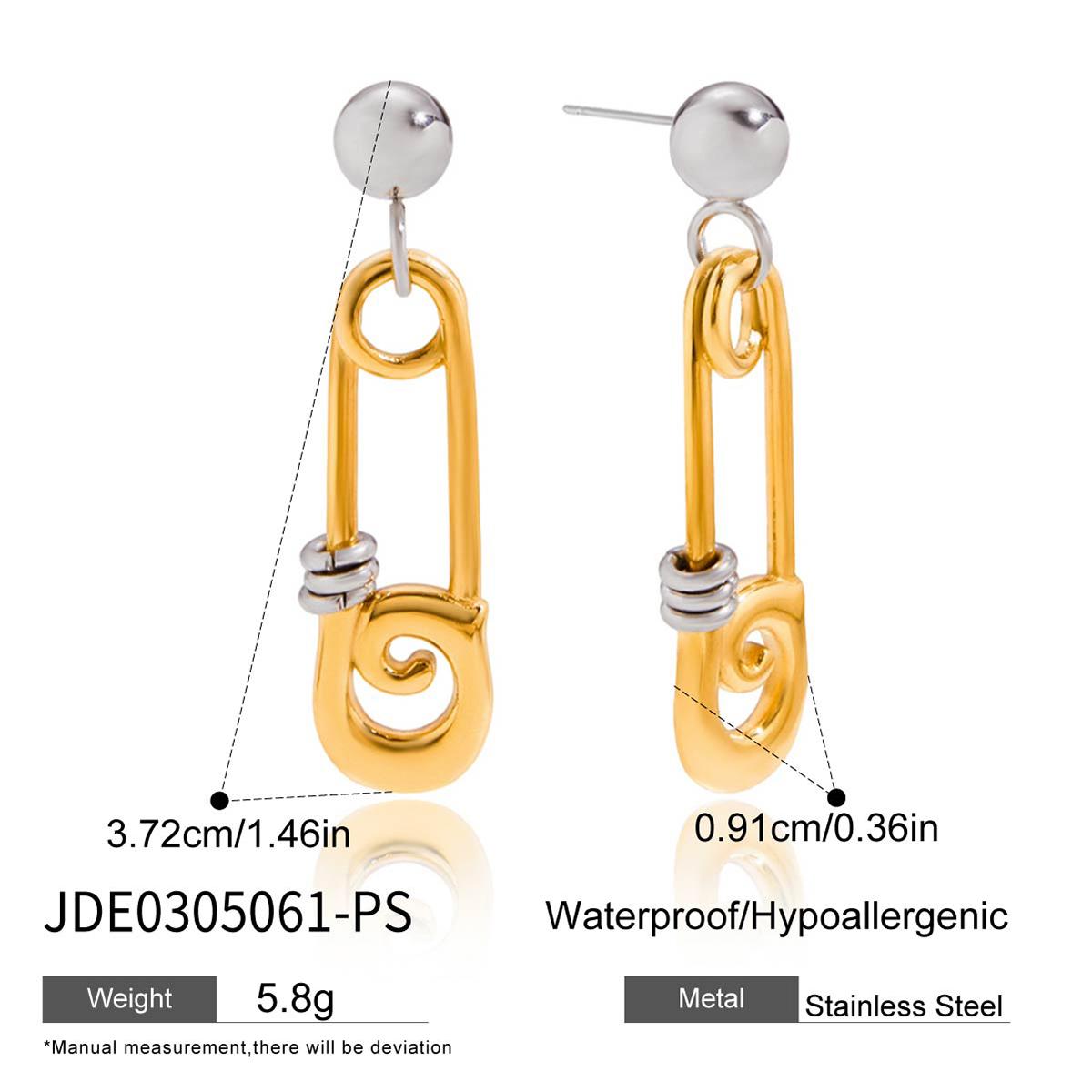 Youthway Minimalist Color Blocked Design Paper Clip Dangle Earrings Stainless Steel  Gold Plated Hypoallergenic Earrings