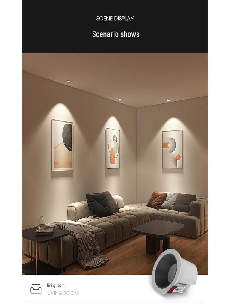 Embedded Anti-Glare COB Downlight: Narrow Edge, Deep Cup, Mainless Series for Hotel and Home Ceiling