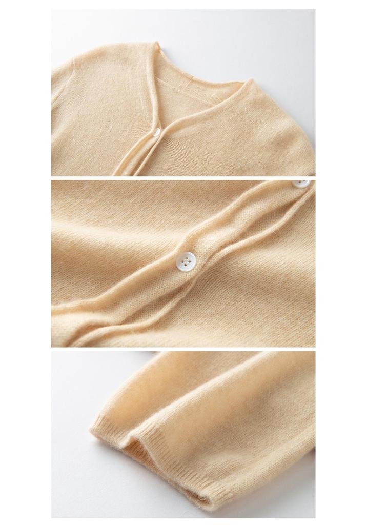 Pure Cashmere V-Neck Cardigan: Women's Autumn/Winter Elegant Long Sleeve Buttoned Knit Sweater