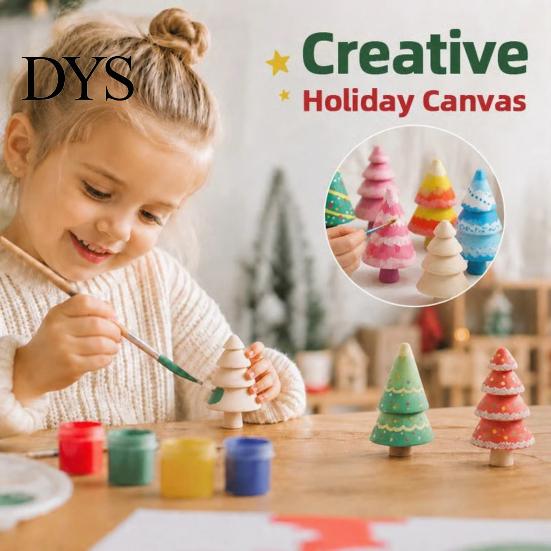 Rustic Wood Decor for Shelf DIY Unfinished Wooden Christmas Tree Craft Kit, Blank Figurines Kit Kids Painting, Hand‑Painted Tabletop Decorations