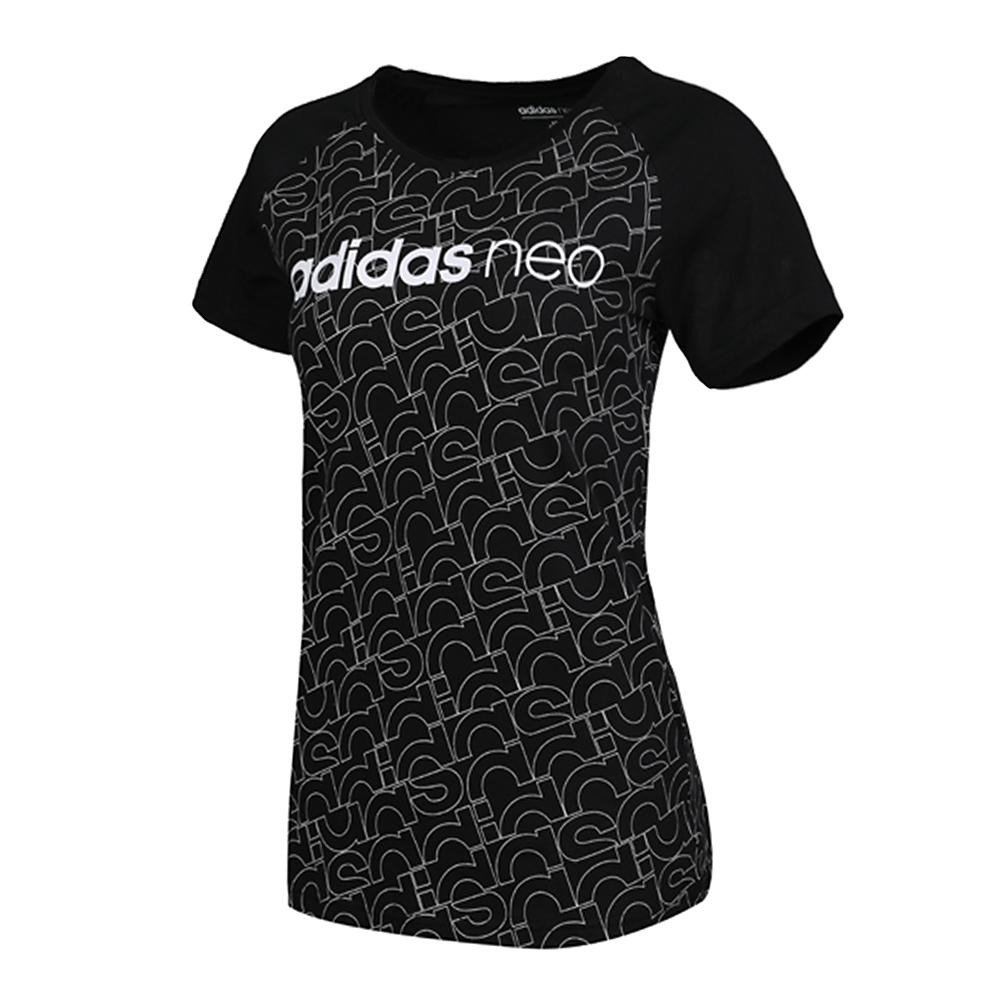 Adidas Neo Cotton Letter Round Neck Short Sleeve T-Shirt Women Tops Black CV9258