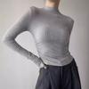 Women Half High Neck Long Sleeve Slim Cropped Solid Base T Shirt