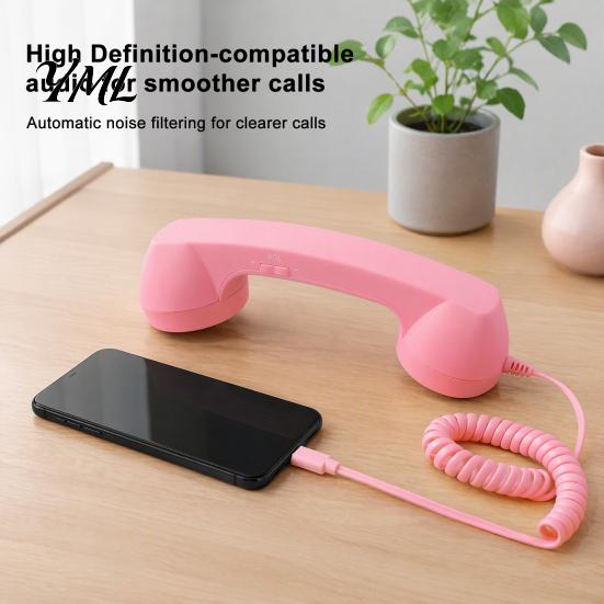 Nostalgic Desktop Decoration Prop Retro Phone Handset for Mobile Phones, Type-C Vintage Wired Handheld Comfortable Grip Telephone Handle Cell Receiver