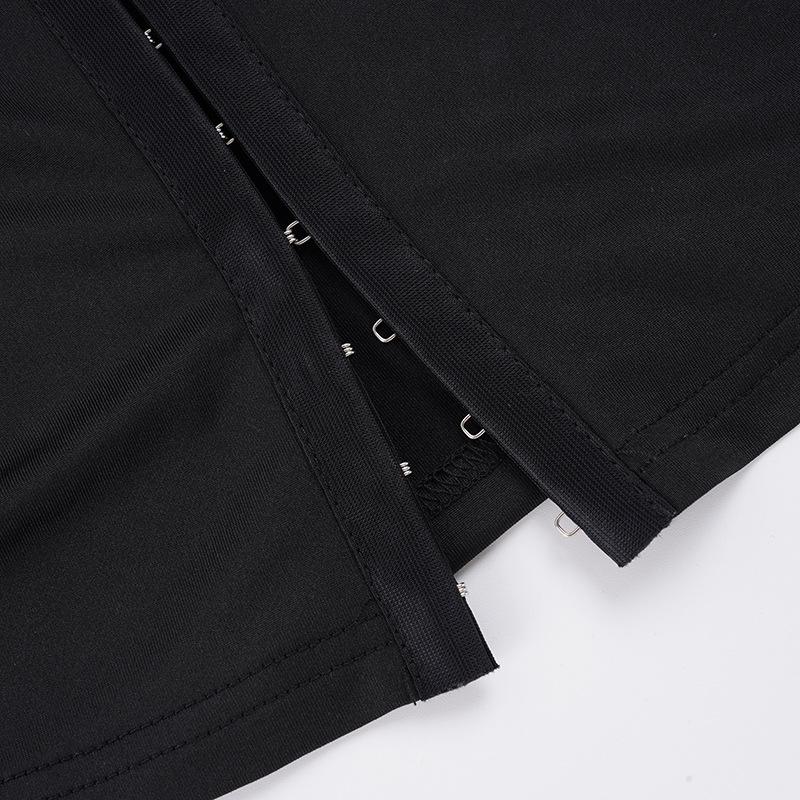 European & American Sexy Hollow Stand Collar High Slit Short Sleeve Long Dress