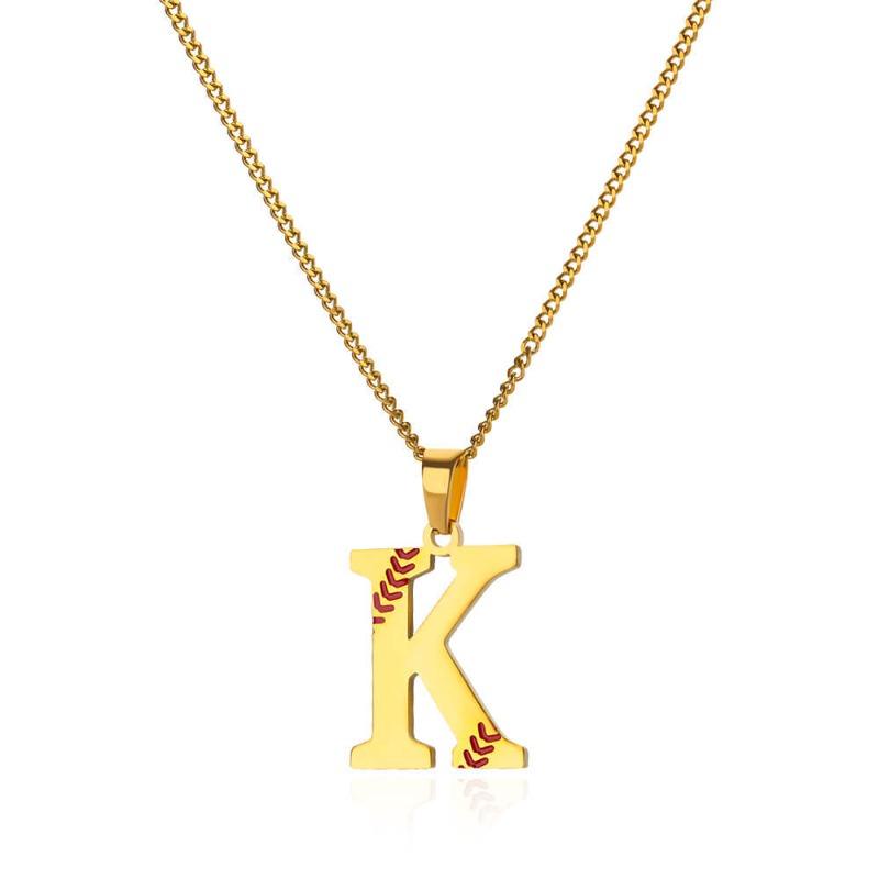 New Design Exquisite Baseball Initials - Letter Necklace Stainless Steel Chain English Pendant